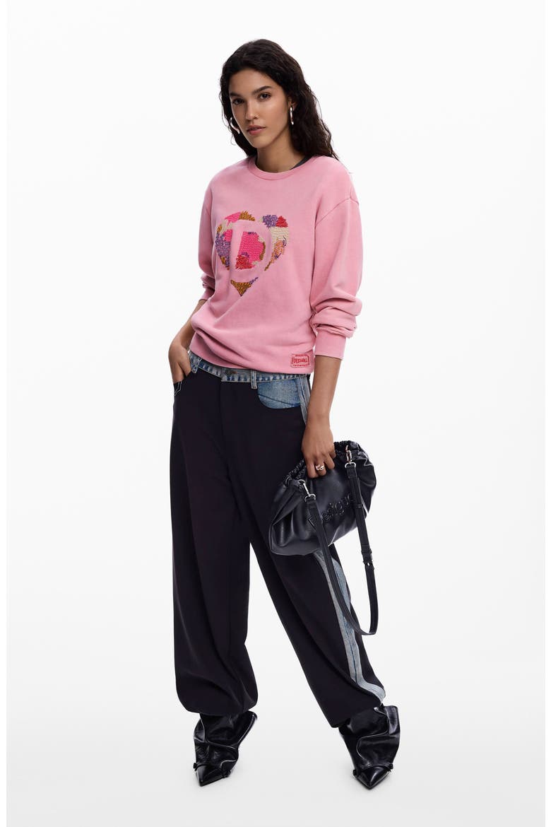Heart Embroidered Cotton Graphic Sweatshirt, Alternate, color, PINK