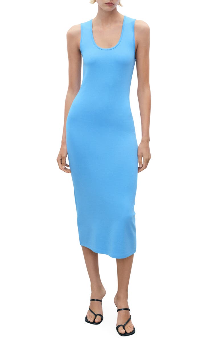 MANGO Fitted Midi Dress, Main, color, Blue