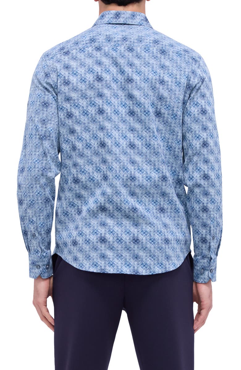 Bugatchi Axel Shaped Fit Stretch Cotton Button-Up Shirt, Alternate, color, Dusty Blue