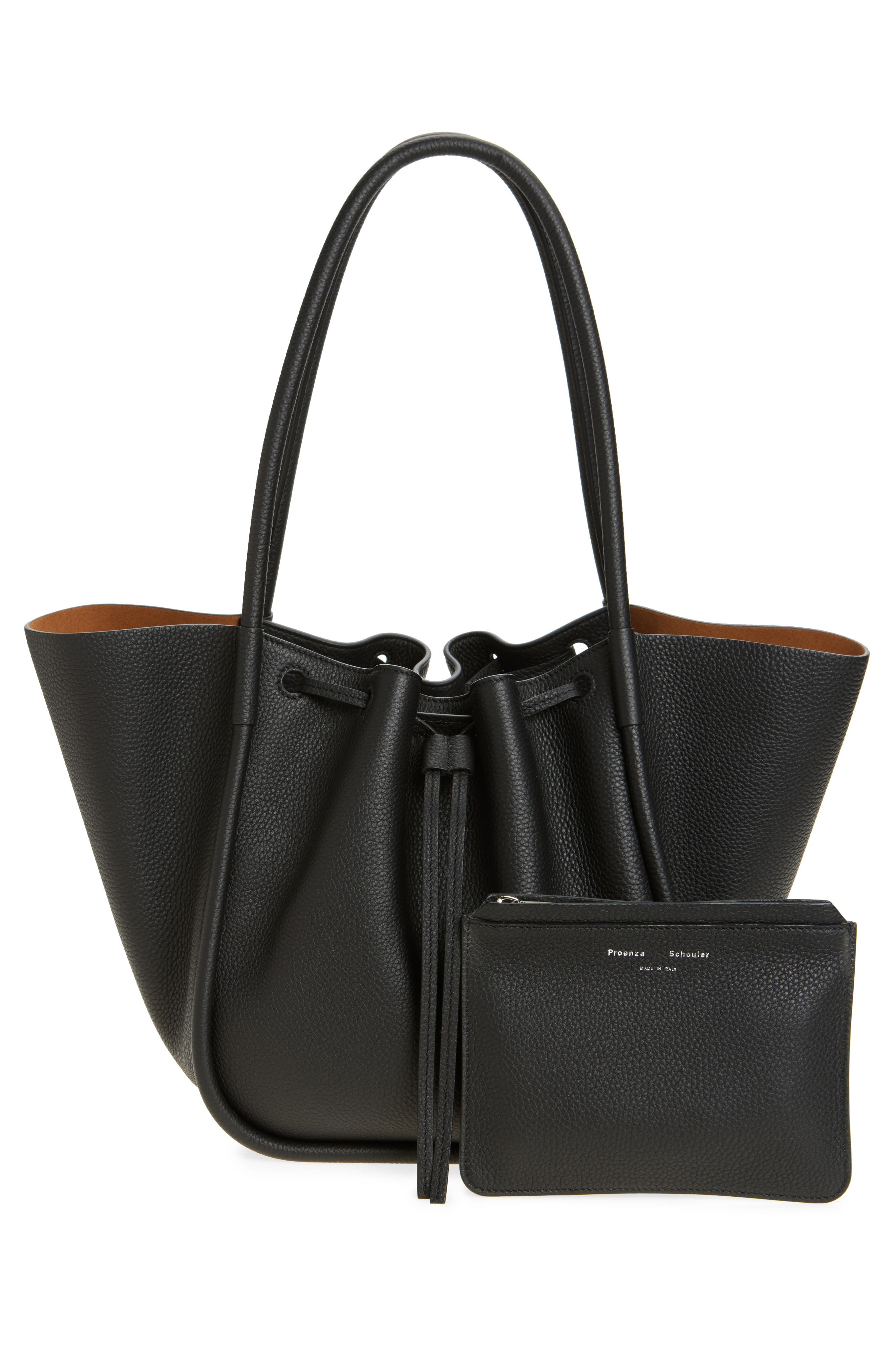 Proenza Schouler Large Ruched Pebbled Leather Tote, Alternate, color, Black