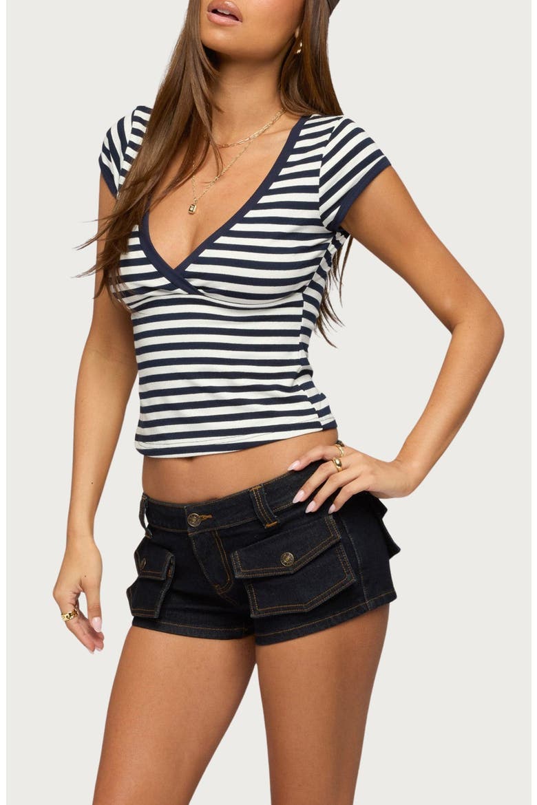 Laia Stripe V-Neck T-Shirt, Alternate, color, NAVY-AND-WHITE