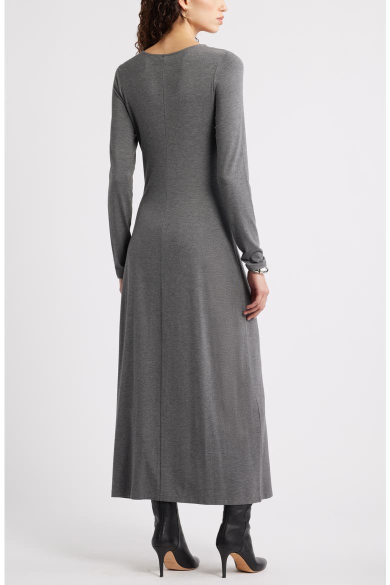 Twist Front Long Sleeve Jersey Maxi Dress, Alternate, color, GREY CHARCOAL HEATHER