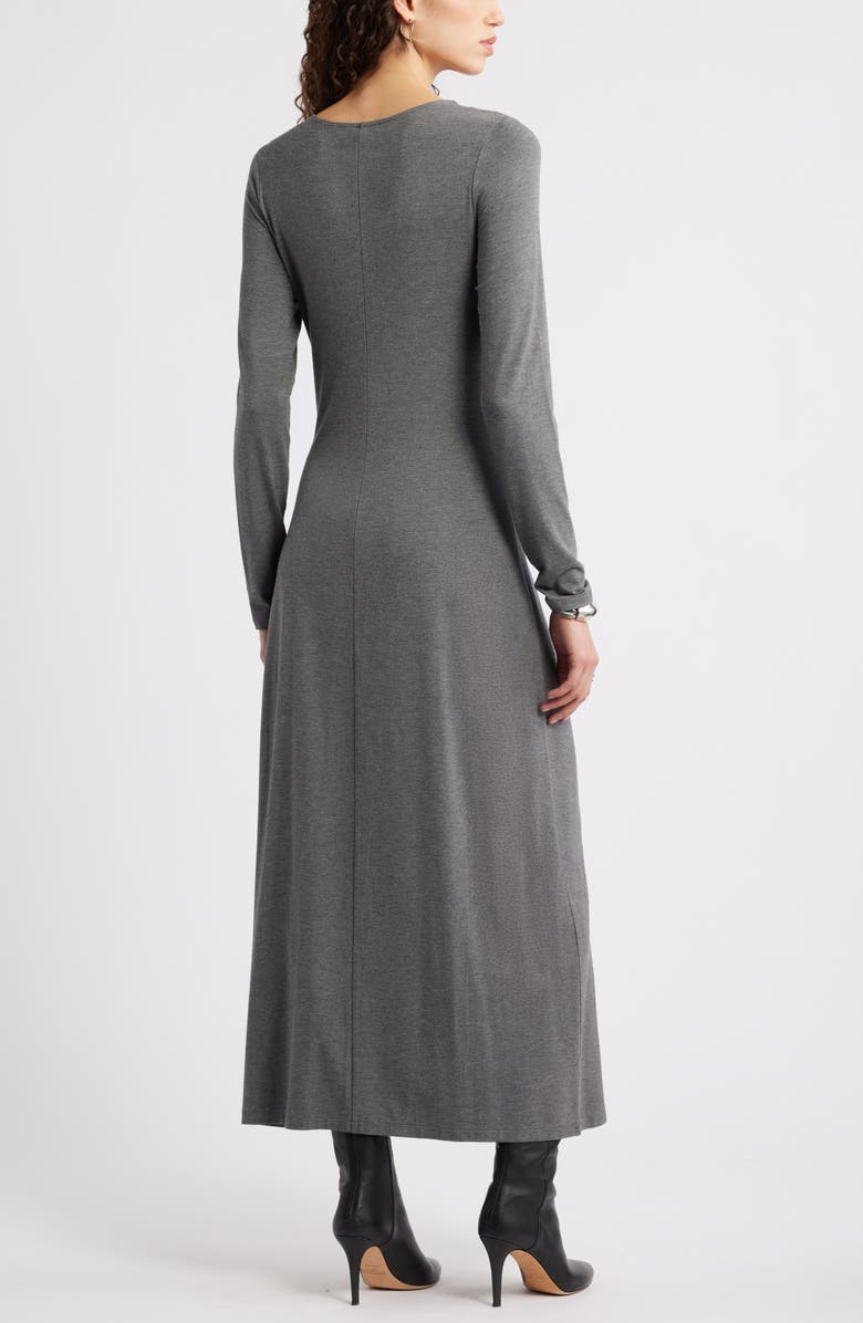 Nordstrom Twist Front Long Sleeve Jersey Maxi Dress, Alternate, color, Grey Charcoal Heather