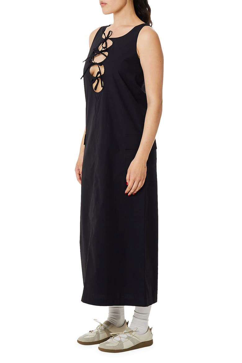 Shyla Bow Cutout Cotton Maxi Dress, Alternate, color, BLACK