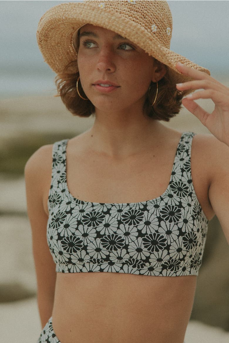 Daisy Square Neck Bikini Top, Alternate, color, Black