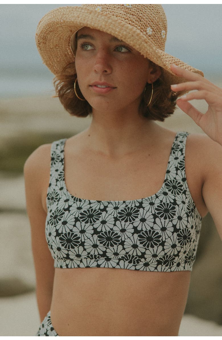 Geode Swimwear Daisy Square Neck Bikini Top, Alternate, color, Black