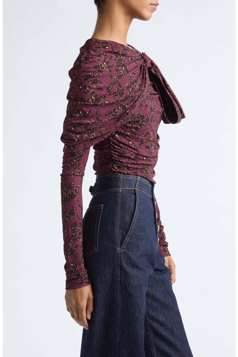 Neema Draped Jersey Top, Alternate, color, CLARET FLORAL