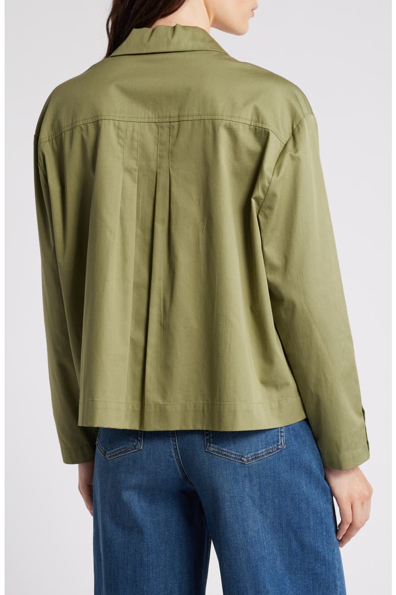 Icara Pleat Detail Button-Up Cotton Shirt, Alternate, color, LODEN GREEN