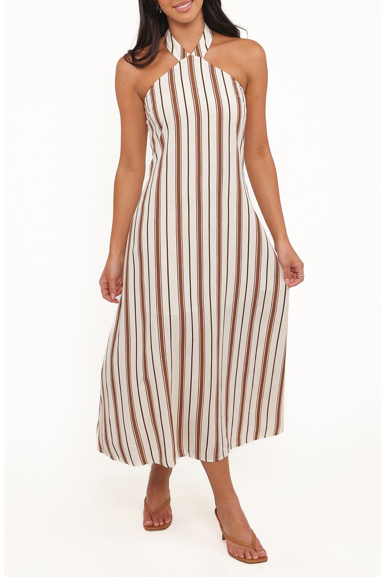 Katherine Sleeveless Stripe Midi Dress, Main, color, BROWN STRIPE