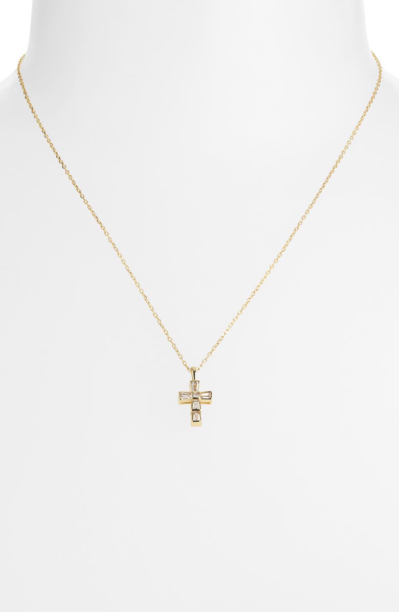 ARGENTO VIVO Baguette Cubic Zirconia Mini Cross Pendant Necklace, Alternate, color, Gold