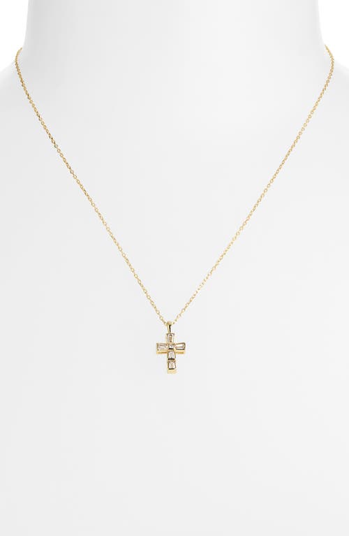 Argento Vivo Baguette Cubic Zirconia Mini Cross Pendant Necklace In Gold