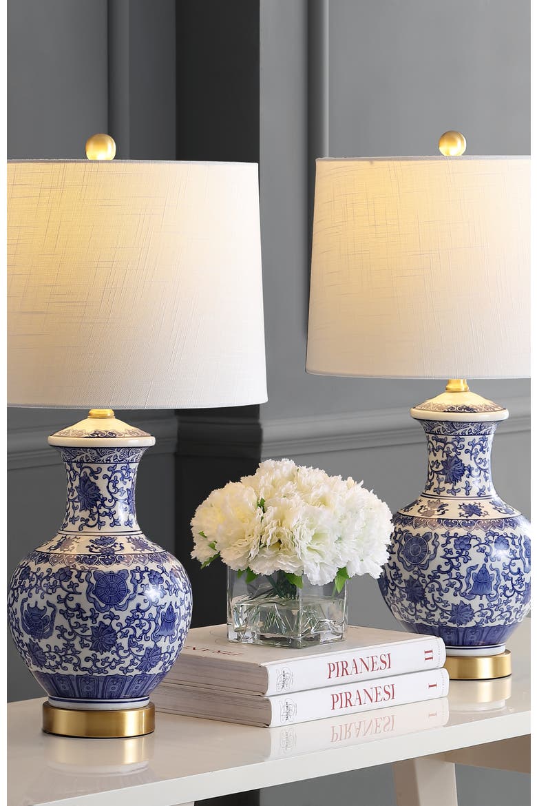 Jennifer 25.25" Ceramic/Metal LED Table Lamp, Blue/White, Alternate, color, Blue/White