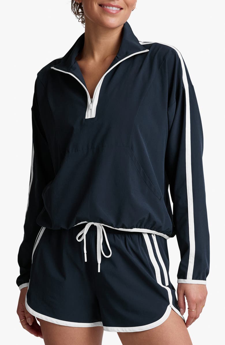 Beyond Yoga Course Contrast Half-Zip Pullover, Main, color, Nocturnal Navy/True