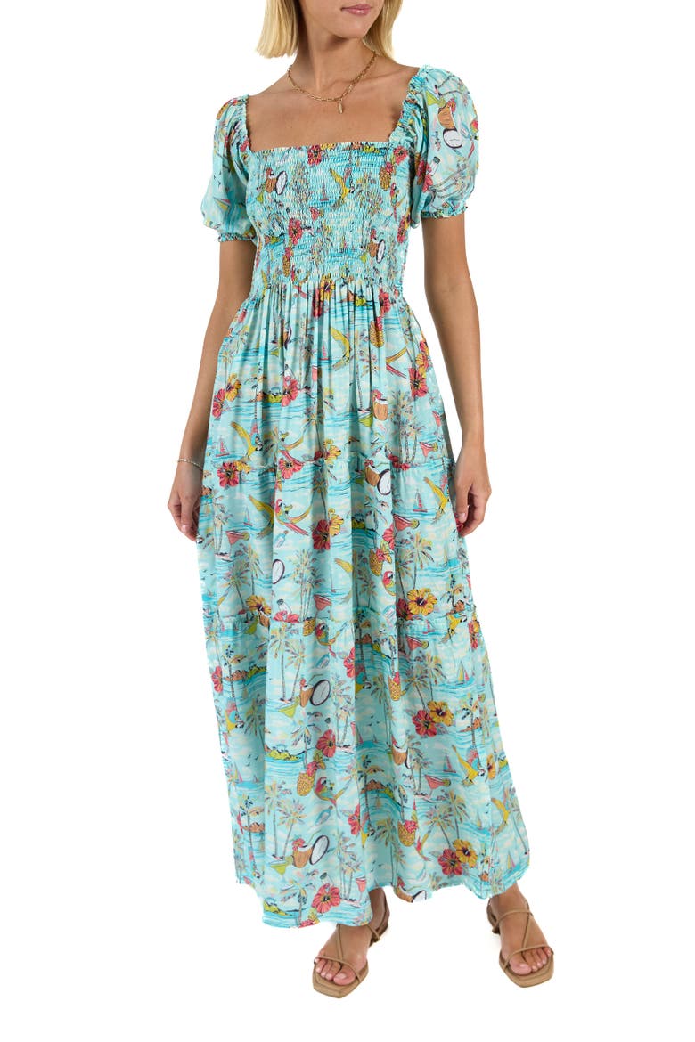The Margaritaville Wastin' Away Again Smocked Maxi Dress, Alternate, color, Light Blue