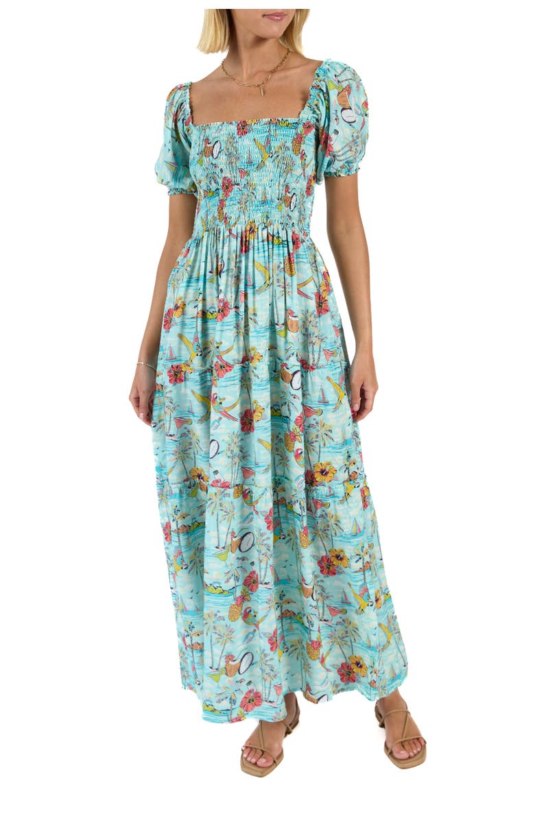 Kenny Flowers The Margaritaville Wastin' Away Again Smocked Maxi Dress, Alternate, color, Light Blue