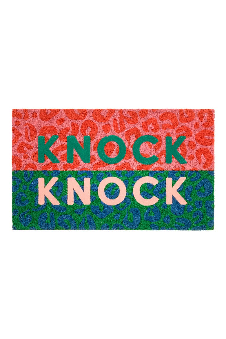 Kerala Knock Knock Coir Doormat 18" x 30", Main, color, Pink-Green