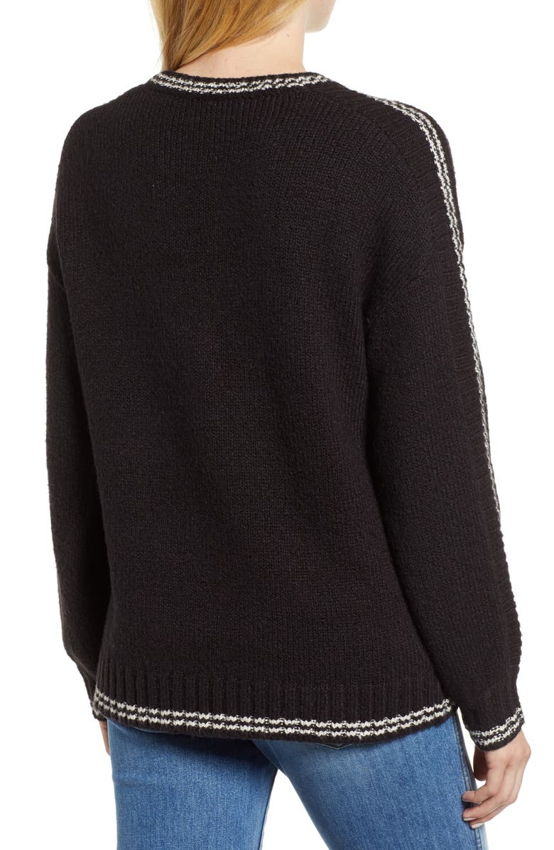 Velvet by Graham & Spencer Stripe Sleeve Cotton Blend Sweater, Alternate, color, 