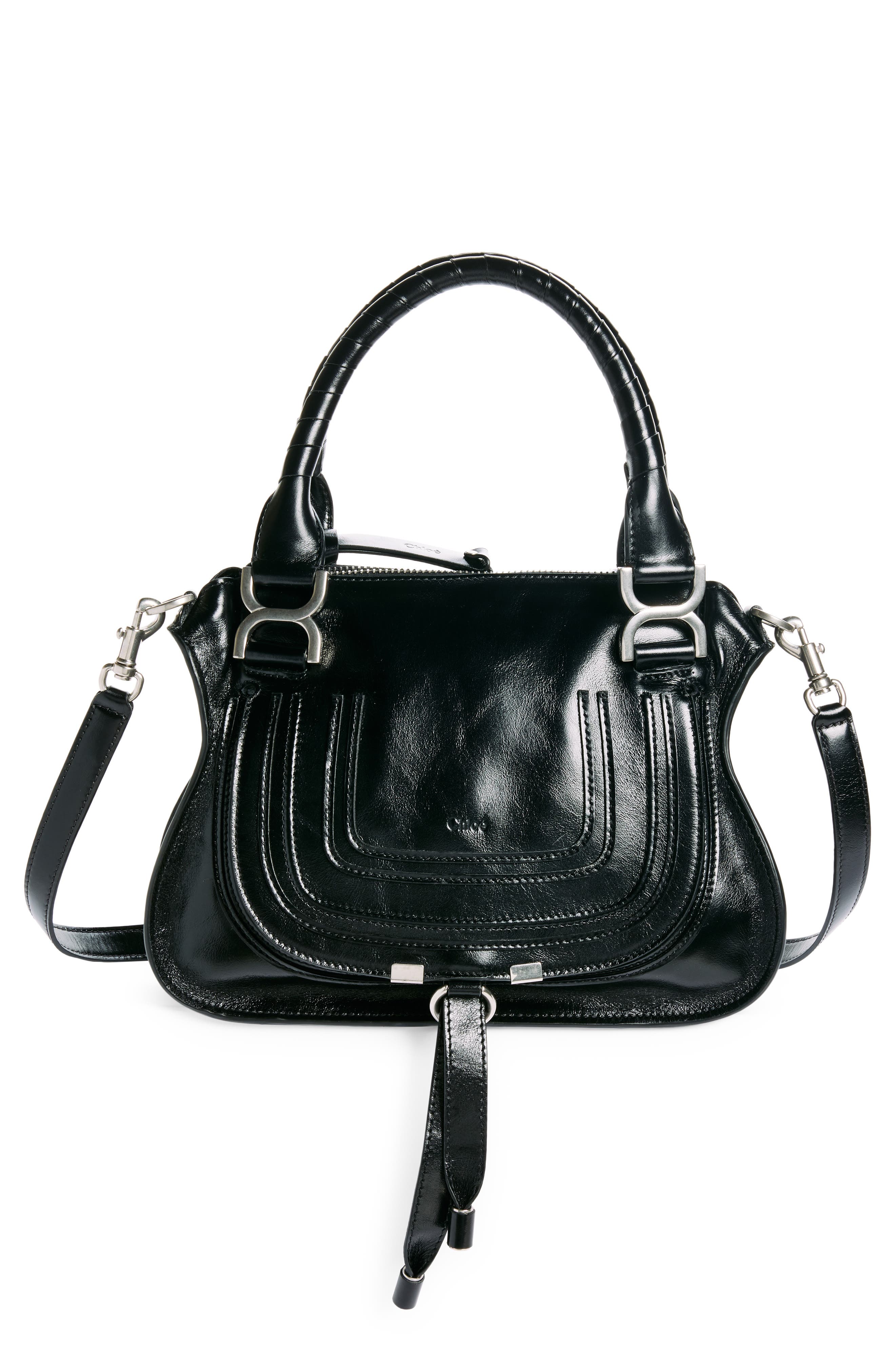 Chloé Small Marcie Leather Satchel, Main, color, Black