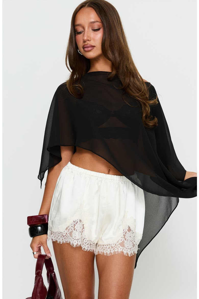 Parisse Lace Trim Satin Shorts, Alternate, color, OFF WHITE