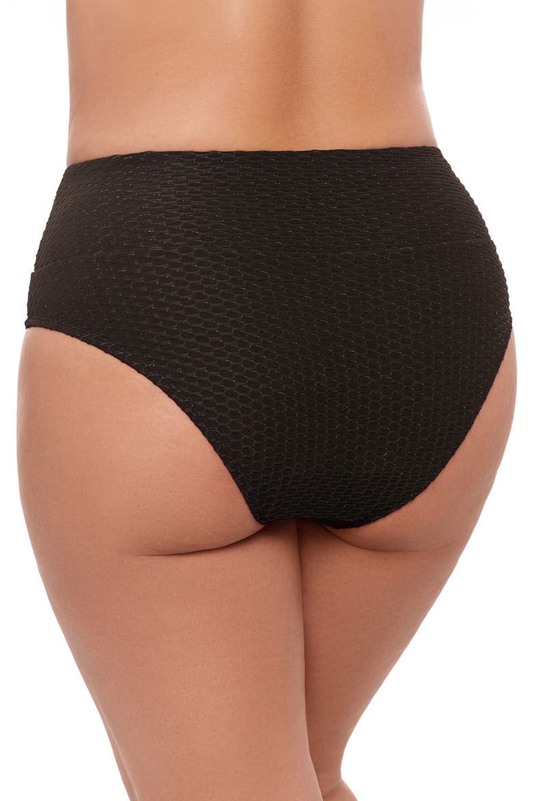 Smoothing and Sculpting Ultra Banded Grid High-Waist Swimsuit Bikini Bottoms, Alternate, color, Onyx Black