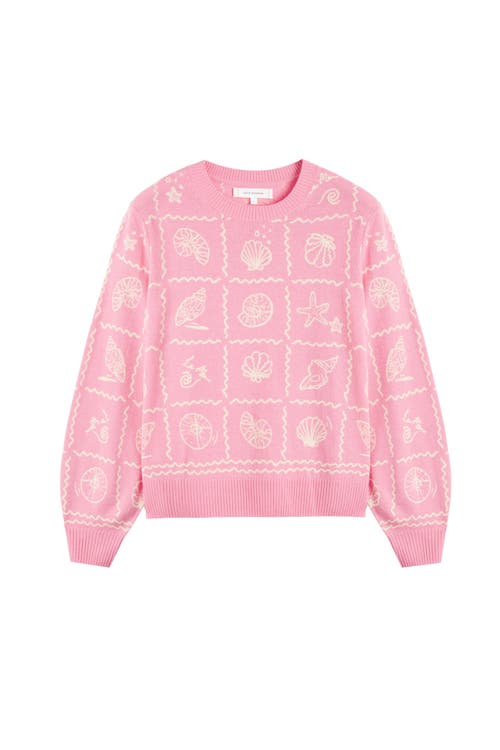 Chinti & Parker La Mer Printed Wool Cashmere Sweater In Punch Pink