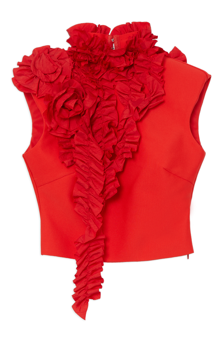 Karen Millen Woven Rosette Crop Detail Top, Alternate, color,