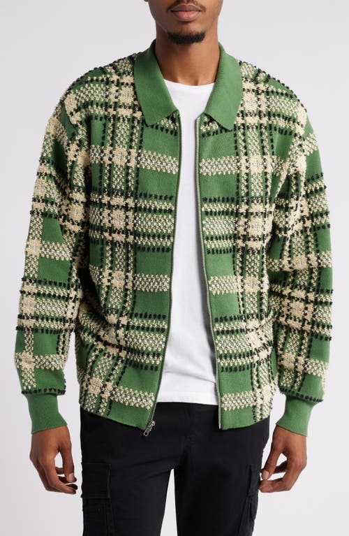 PacSun Plaid Zip Cardigan in Deep Grass Green 