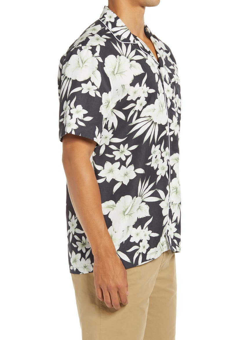 Paris Floral Men's Button-Up Camp Shirt, Alternate, color, NAVY PRINT