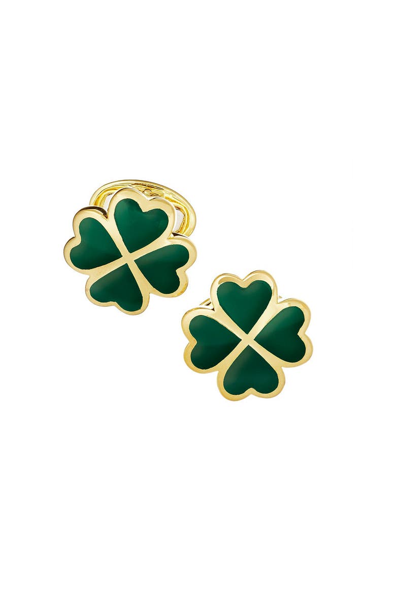 Four Leaf Clover Sterling Silver Gold Vermeil Cufflinks, Main, color, GREEN
