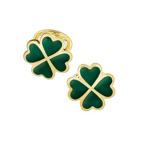 Four Leaf Clover Sterling Silver Gold Vermeil Cufflinks