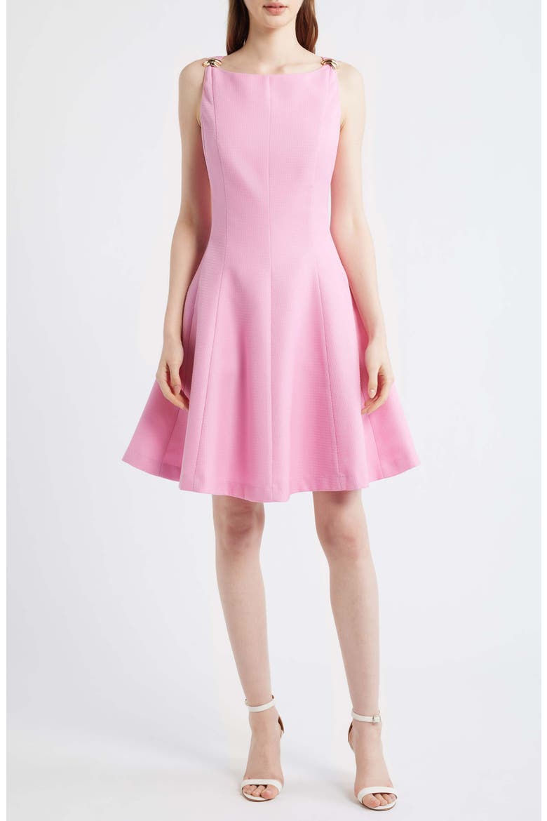 Bouclé Fit & Glare Dress, Main, color, FLAMINGO