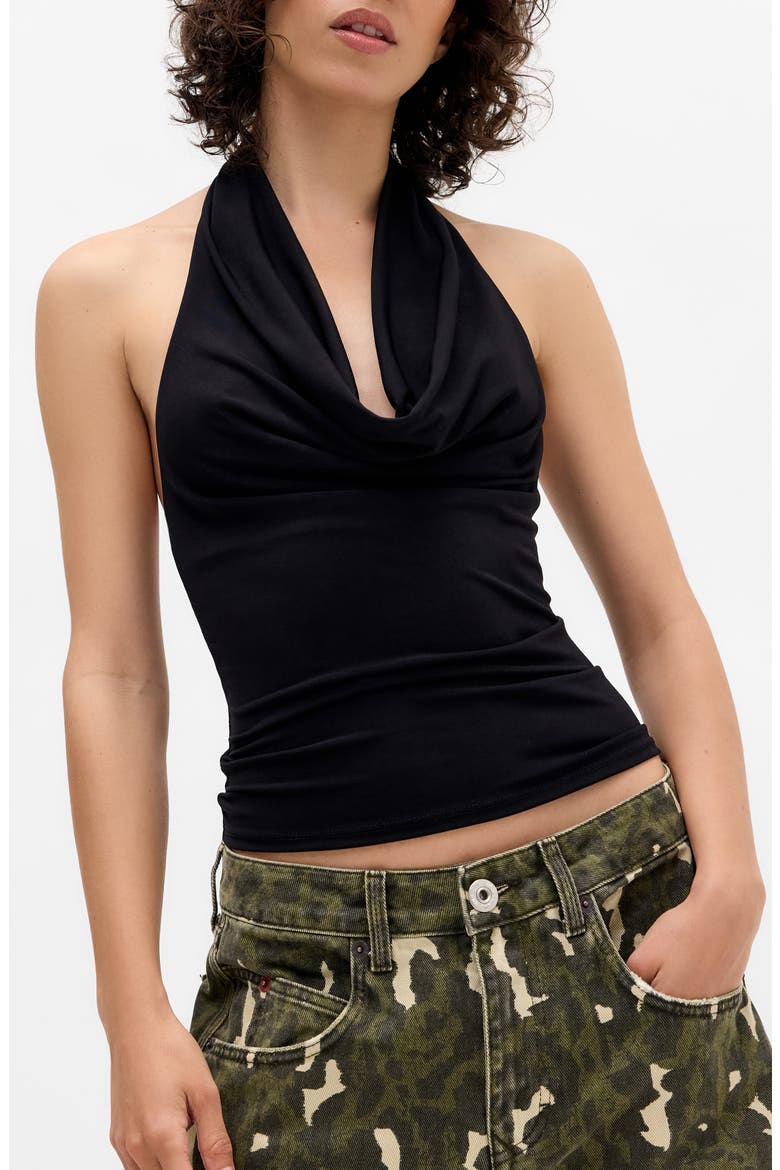 Coyote Open Back Halter Top, Main, color, BLACK