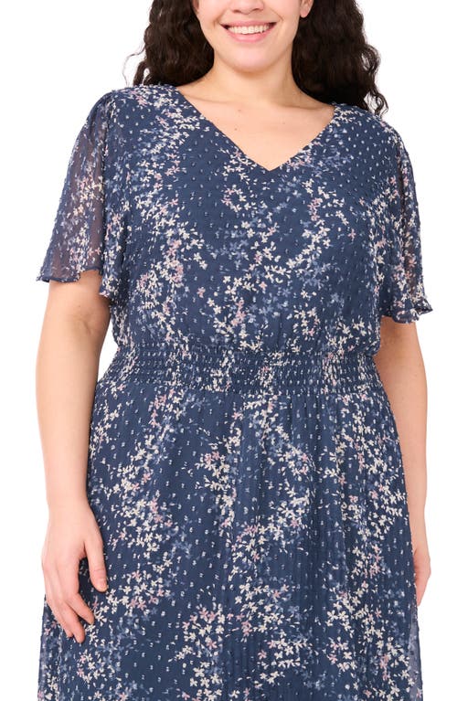 Cece V-neck Smocked Waist Maxi Dress In Blue