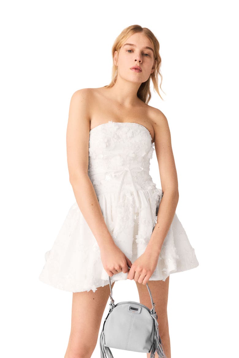 Short embroidered bustier dress, Alternate, color, White