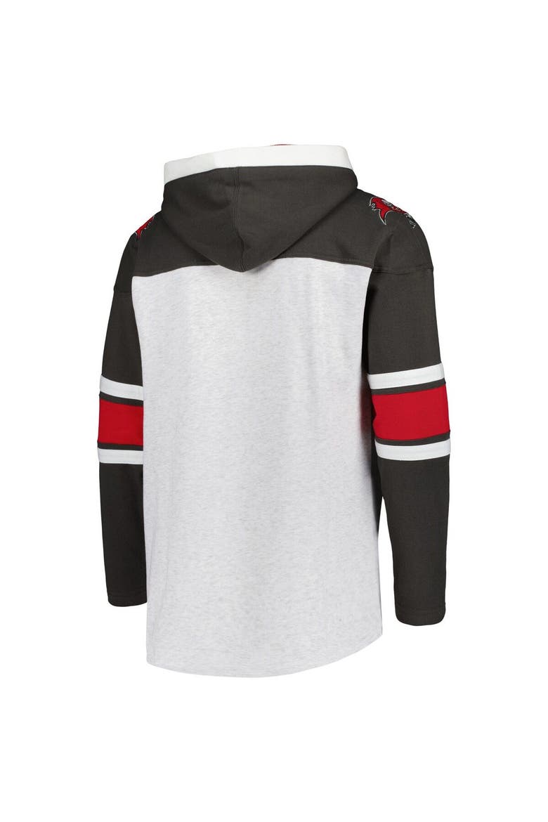 Men's '47 Tampa Bay Buccaneers Heather Gray Gridiron Lace-Up Pullover Hoodie, Alternate, color, Gray