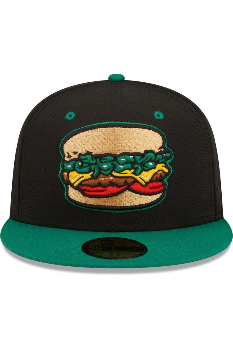 Men's New Era Black Albuquerque Isotopes Green Chile Cheeseburgers Theme Night 59FIFTY Fitted Hat, Alternate, color, Black