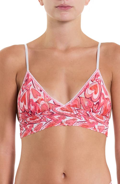 Hanky Panky Printed Signature Lace Padded Triangle Bralette In Pink