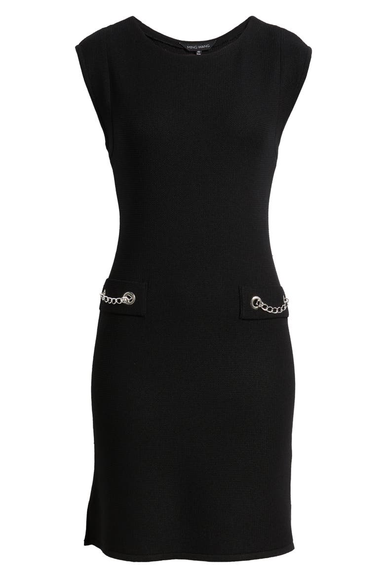 Chain Detail Sheath Dress, Alternate, color, BLACK