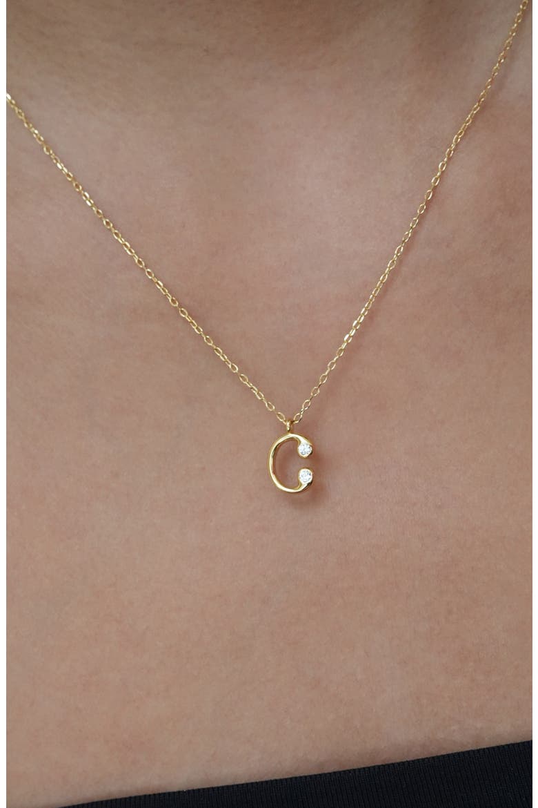 Cubic Zirconia Bubble Initial Necklace, Alternate, color, GOLD C
