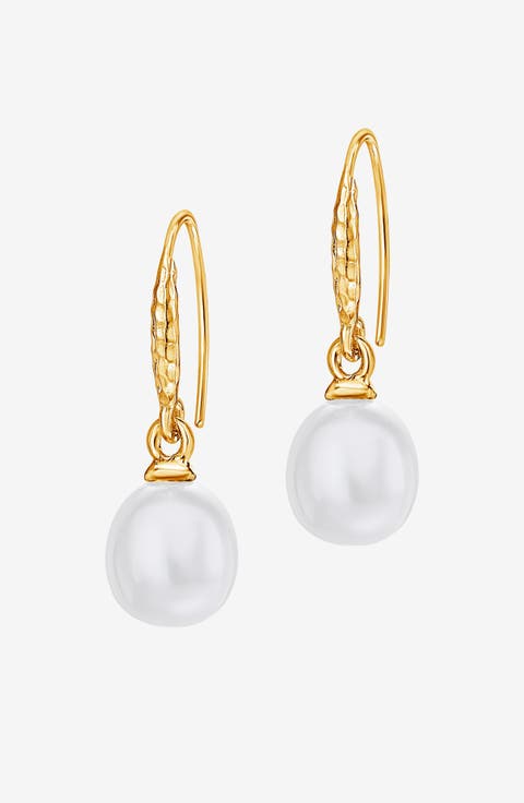 8mm Oval White Luna Pearl Drop Earrings