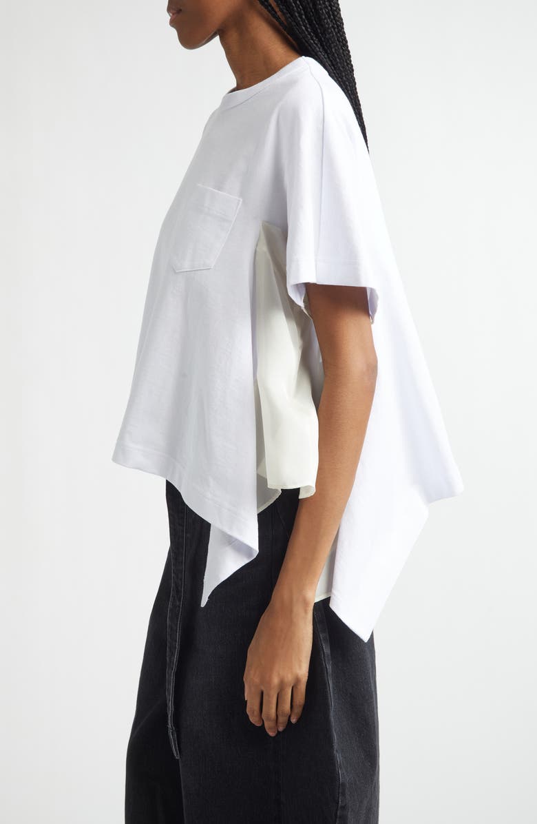 Sacai Mixed Media Cotton Jersey & Satin Pocket T-Shirt, Alternate, color, White