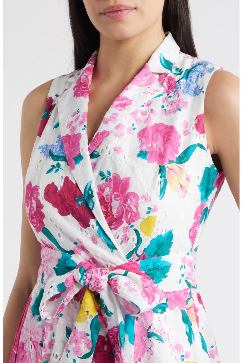 Floral Print Eyelet Midi Wrap Dress, Alternate, color, CRISPT WHITE MULTI