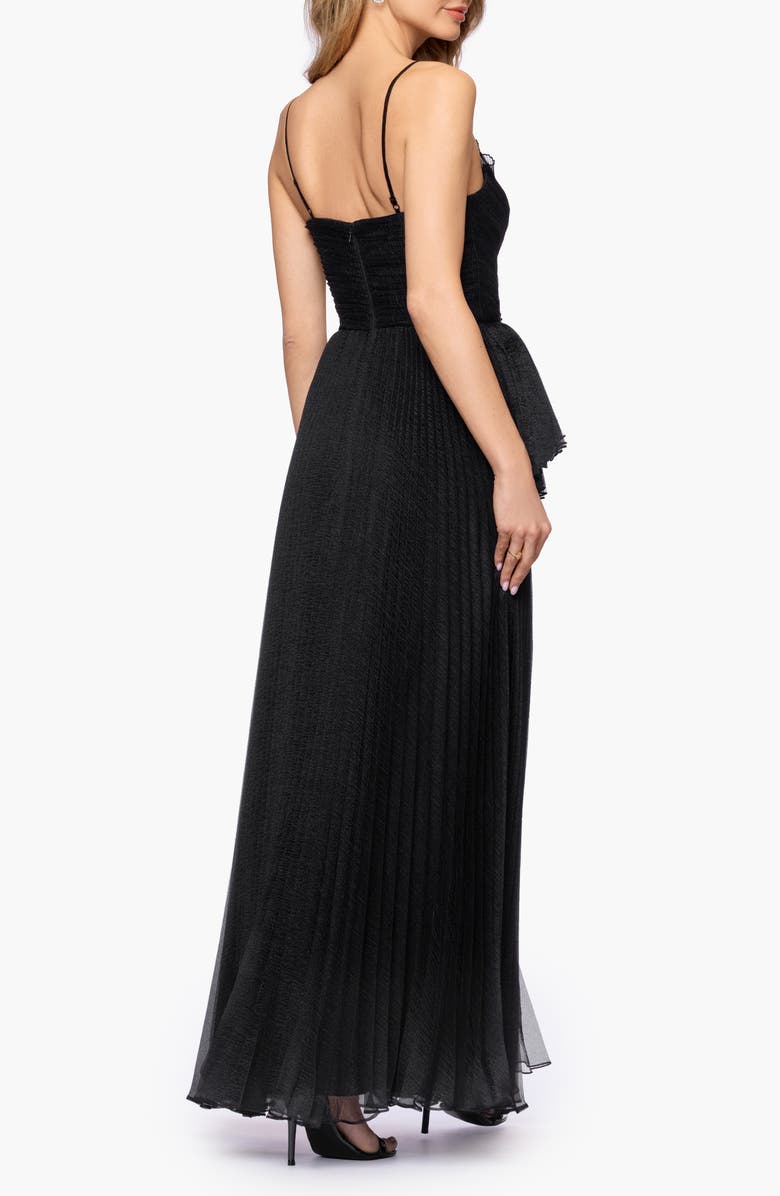 Betsy & Adam Fan Pleated Tulle Gown, Alternate, color, Black