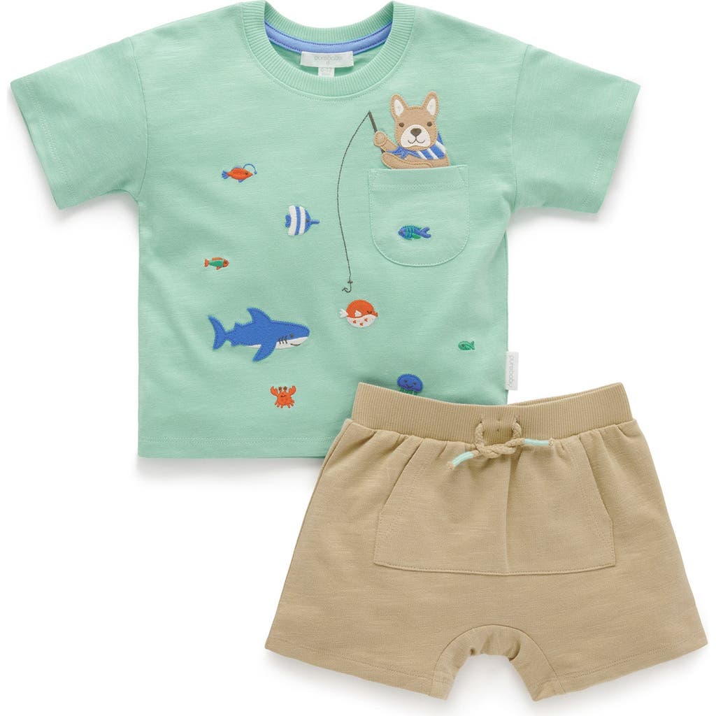 Purebaby Catching A Shark Tee & Short Set In Green