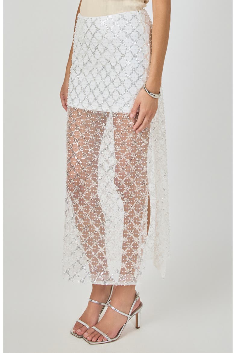 Embellished Mesh Maxi Skirt, Alternate, color, WHITE