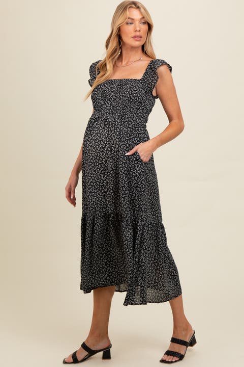 Ruffle Strap Smocked Mid Dress