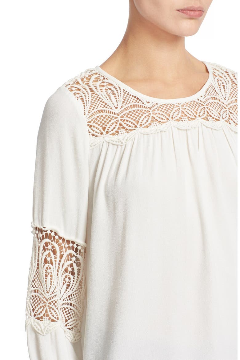 'Coastal' Lace Inset Blouse, Alternate, color, PORCELAIN