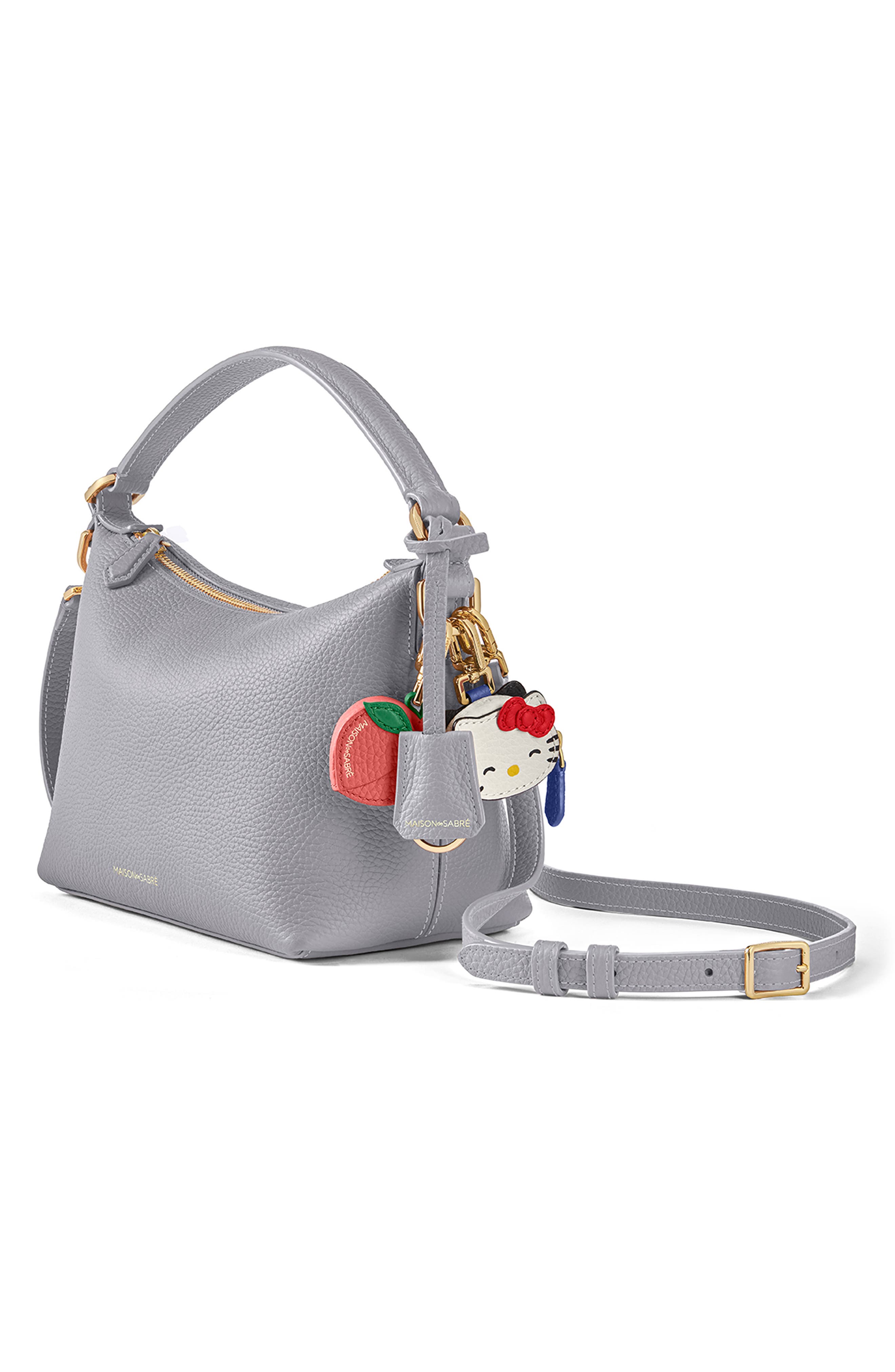 MAISON de SABRÉ Small Leather Soft Hobo, Alternate, color, Dove Grey