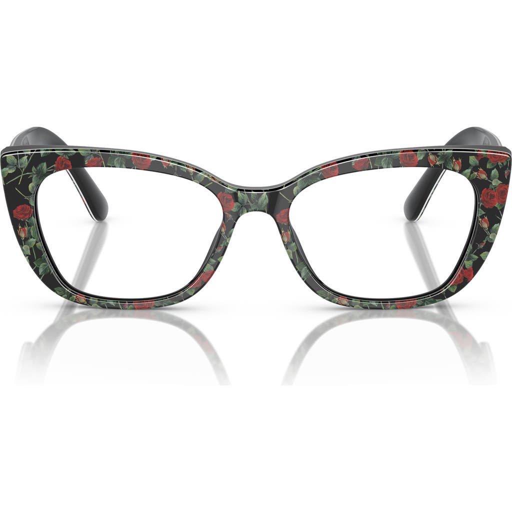 Dolce&Gabbana 49mm Cat Eye Optical Glasses in Red Roses /Demo Lens  product