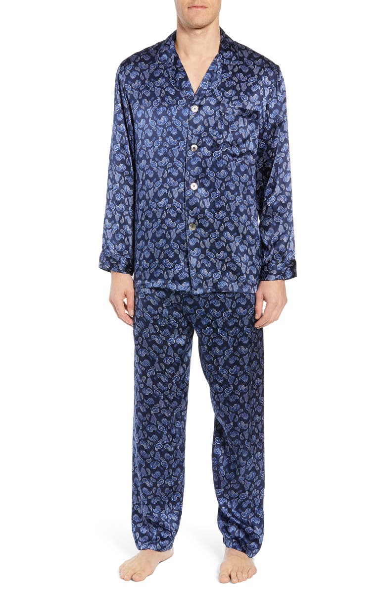 Majestic International Sapphire Silk Pajama Set, Main, color, 